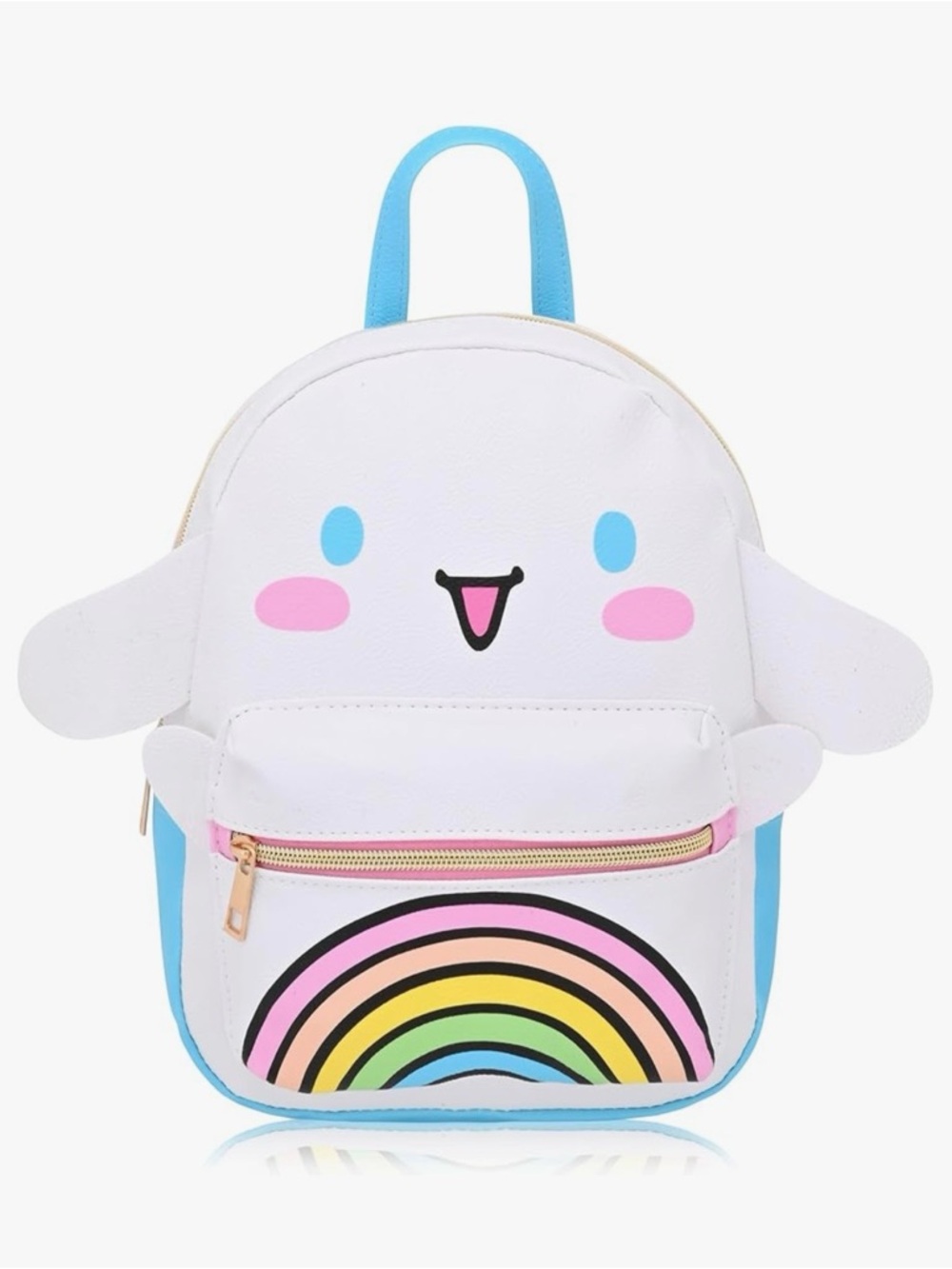 Hello Kitty White Mini Backpack with Blue Trim and Rainbow